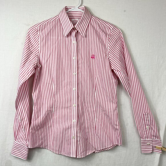 Brooks Brothers Long Sleeve Button Up Oxford Shirt Womens 2 Pink Tailored Preppy - Picture 1 of 7